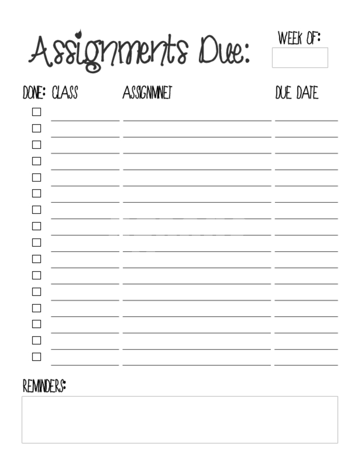 Weekly Assignment Printable