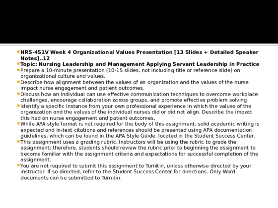 NRS-451V Week 4 Organizational Values Presentation [13 Slides  Detailed...
