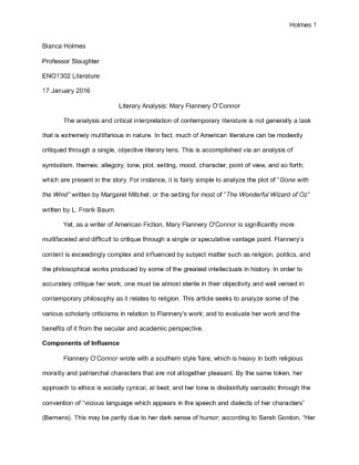 Bianca Holmes Literary Research Paper Flannery O'Connor
