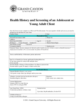  Screening and History Adolescent Assignment Student