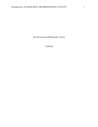 COM 600 APA Research and Bibliography Worksheet