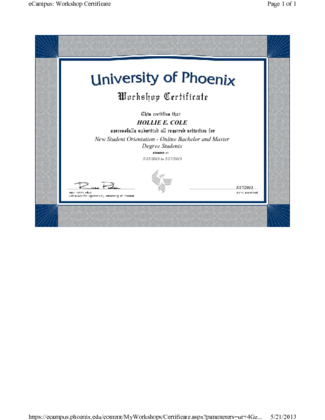 Certificate of Completion   New Student Orientation