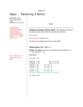 Notes   Factoring 3 Terms