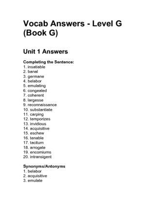 Vocabulary Workshop Level g Answers
