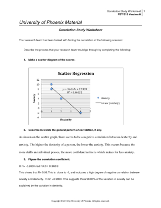 PSY315 Correlation Study Worksheet  Team D
