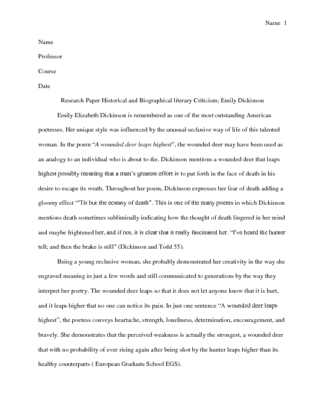 35 Research Paper Historical and Biographical literary Criticism; Emily...