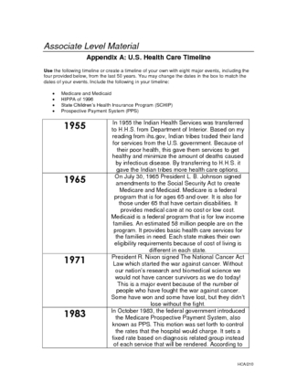 7 HCA 210 Week 2 Version 7 Appendix A U.S. Health Care Timeline