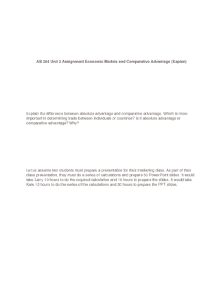 AB 204 Unit 2 Assignment Economic Models and Comparative Advantage (Kaplan)