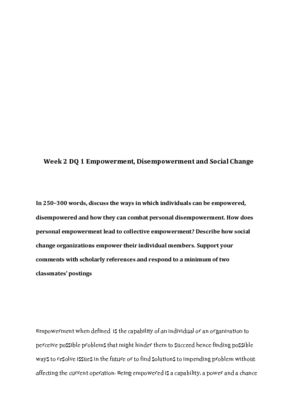 ABS 417 Week 2 DQ 1 Empowerment Disempowerment and Social Change