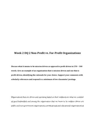 ABS 417 Week 2 DQ 2 Non Profit vs. For Profit Organizations