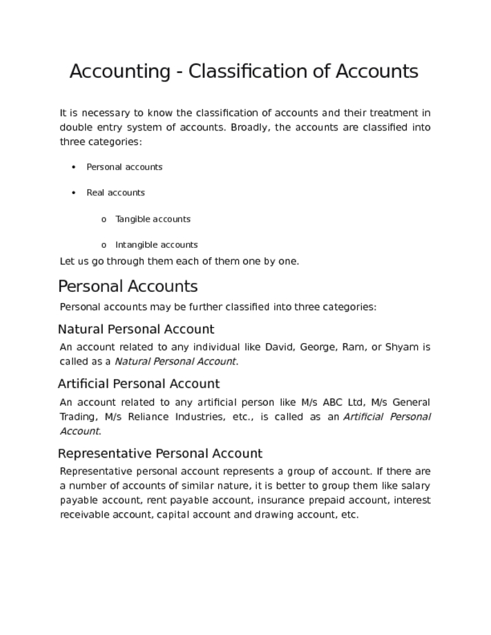 Accounting   Classification of Accounts