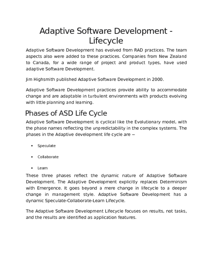 Adaptive Software Development   Lifecycle