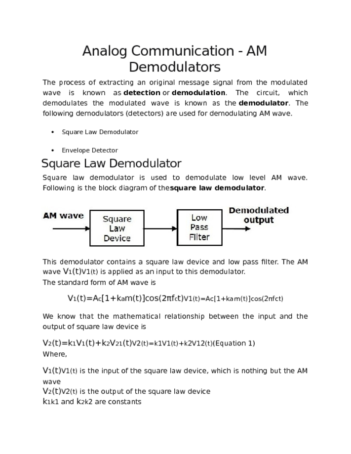 Analog Communication   AM Demodulators