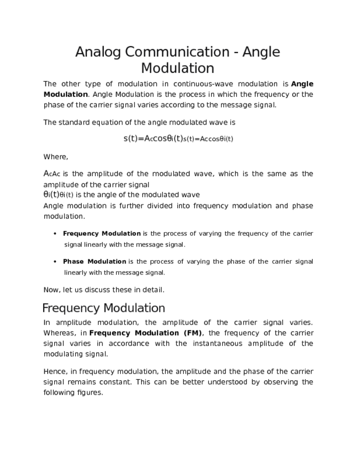 Analog Communication   Angle Modulation