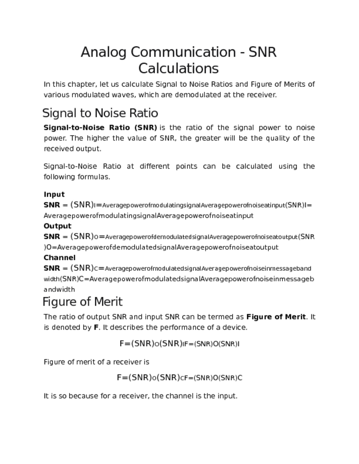 Analog Communication   SNR Calculations