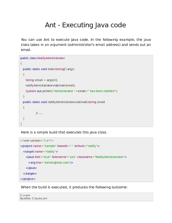 Ant   Executing Java code