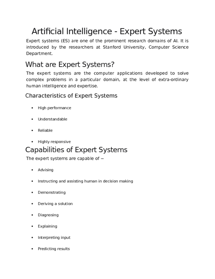 Artificial Intelligence   Expert Systems