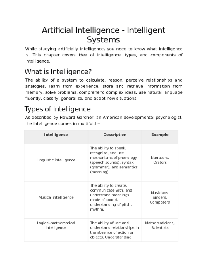 Artificial Intelligence   Intelligent Systems