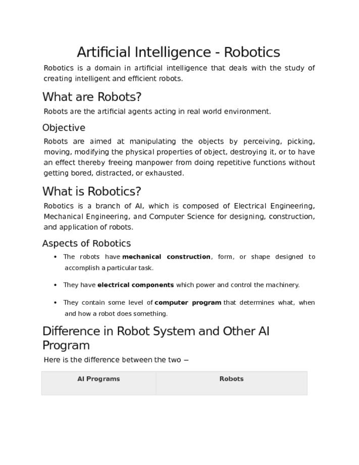 Artificial Intelligence   Robotics