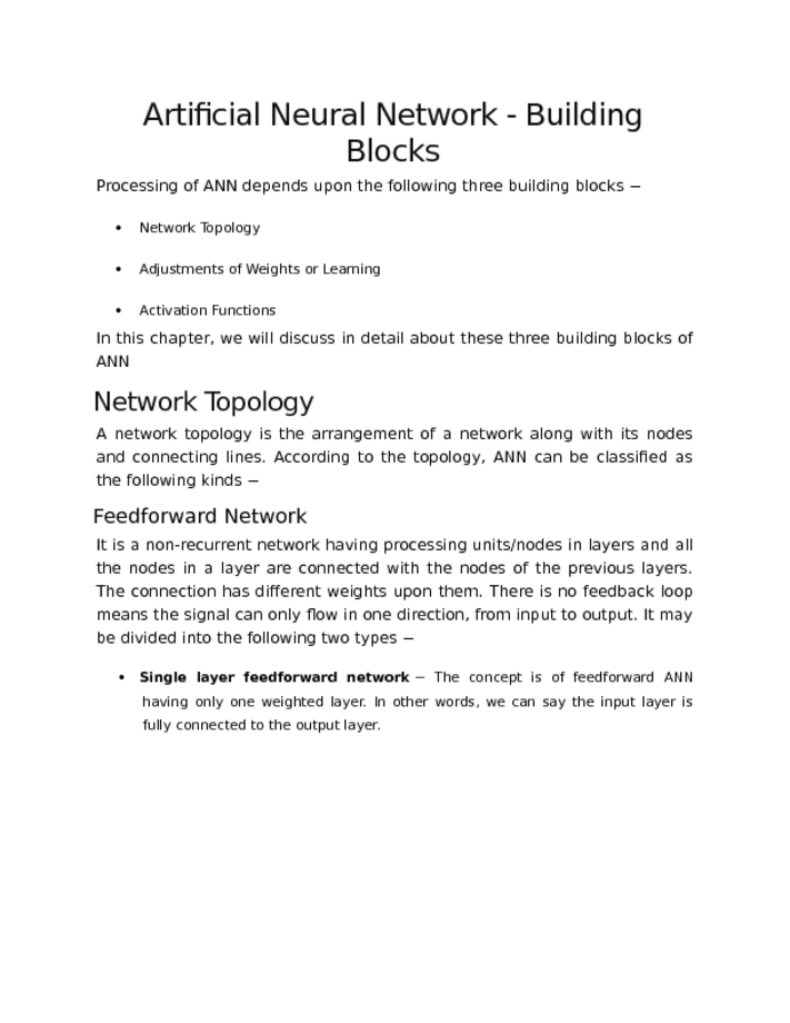 Artificial Neural Network   Building Blocks