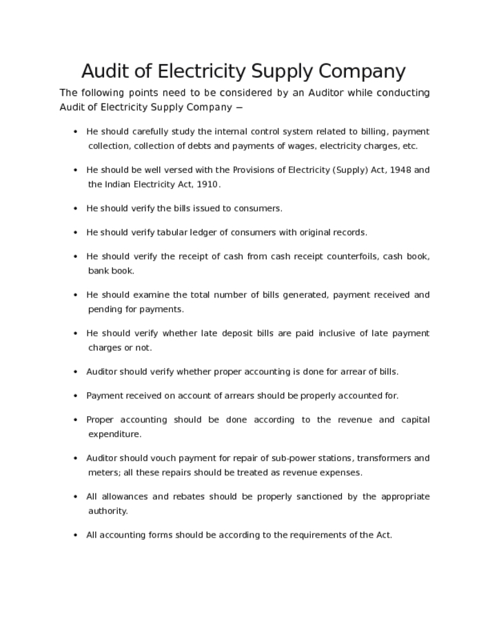 Audit of Electricity Supply Company