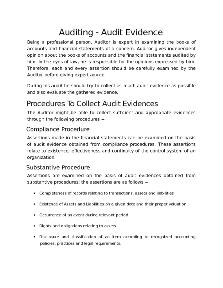 Auditing   Audit Evidence