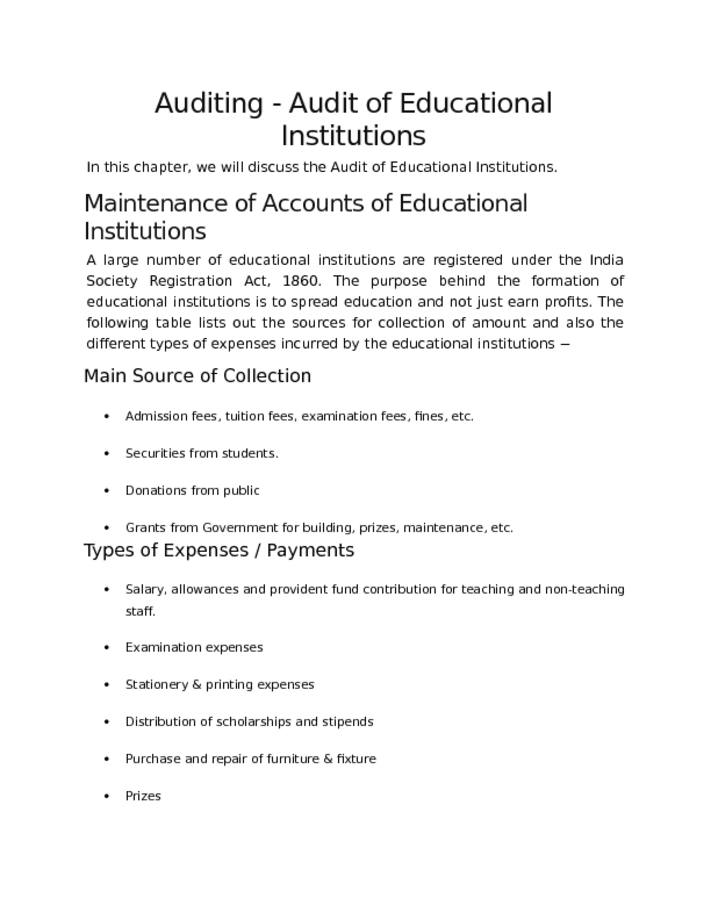 Auditing   Audit of Educational Institutions