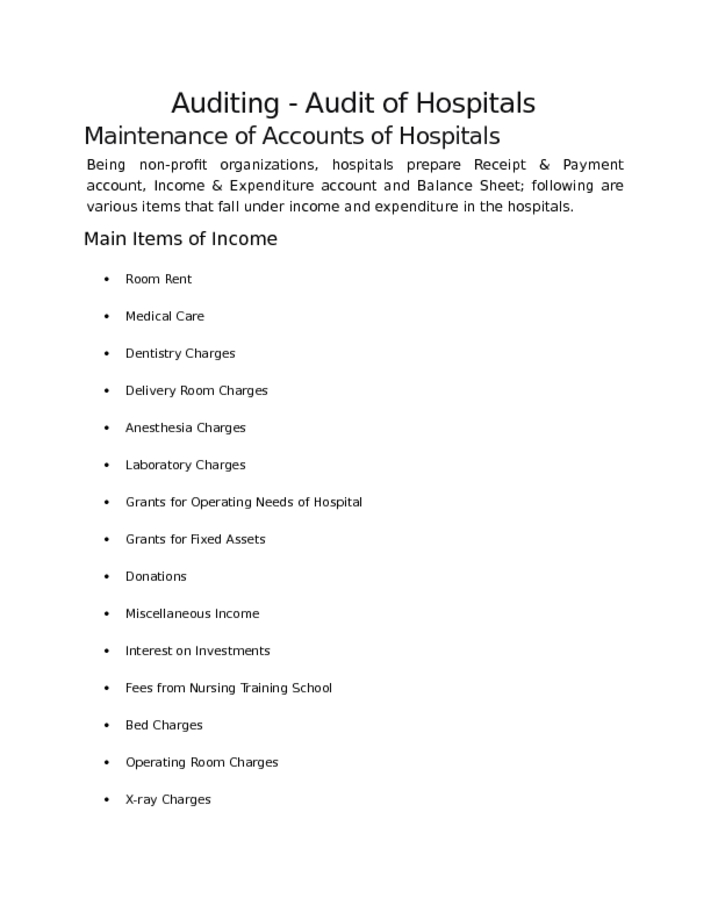 Auditing   Audit of Hospitals