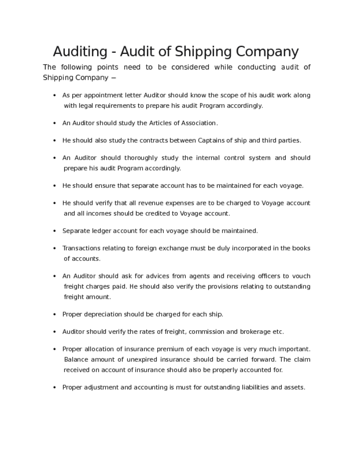 Auditing   Audit of Shipping Company