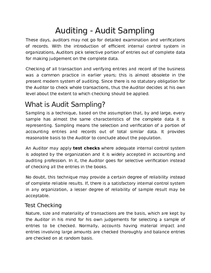 Auditing   Audit Sampling