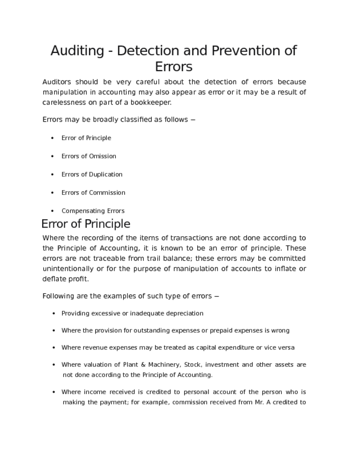 Auditing   Detection and Prevention of Errors