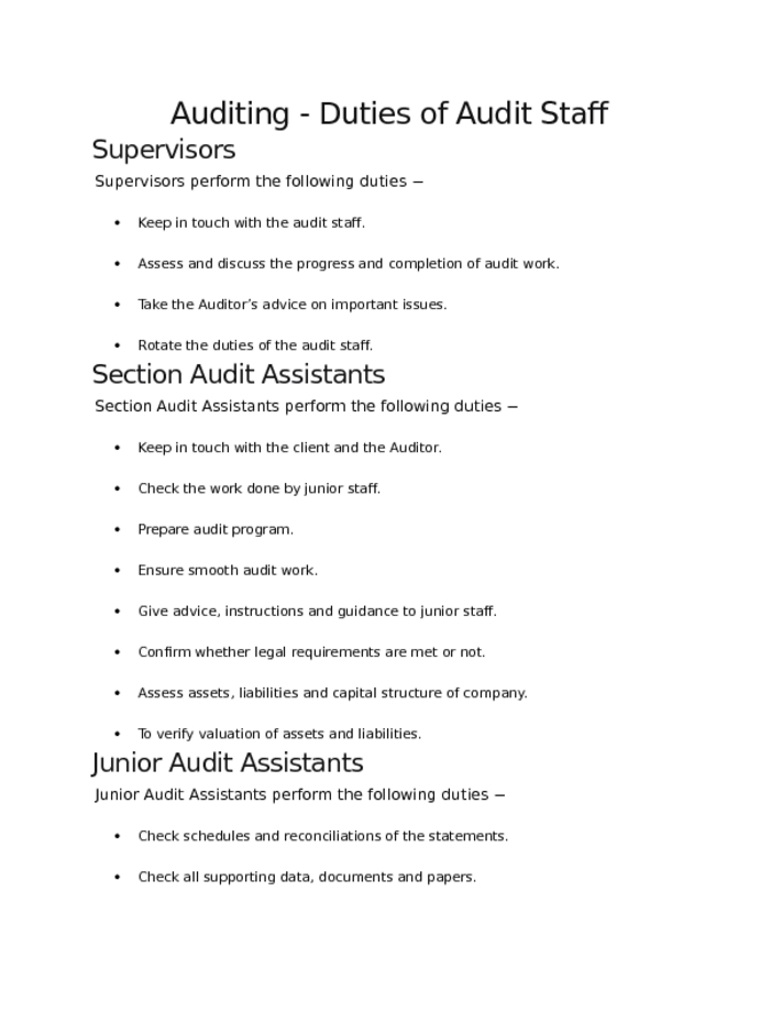 Auditing   Duties of Audit Staff