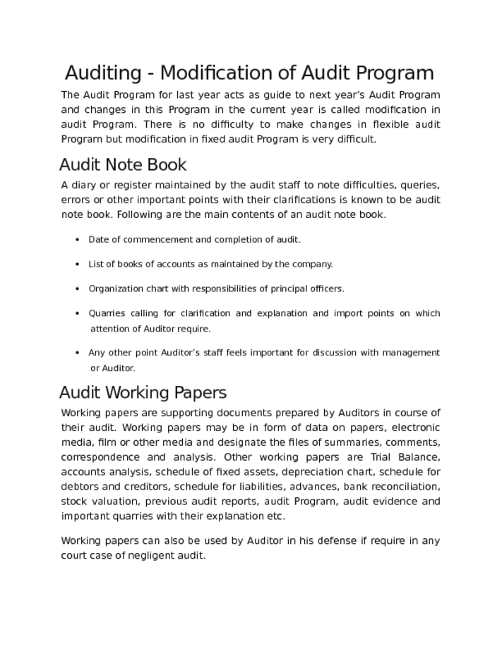 Auditing   Modification of Audit Program