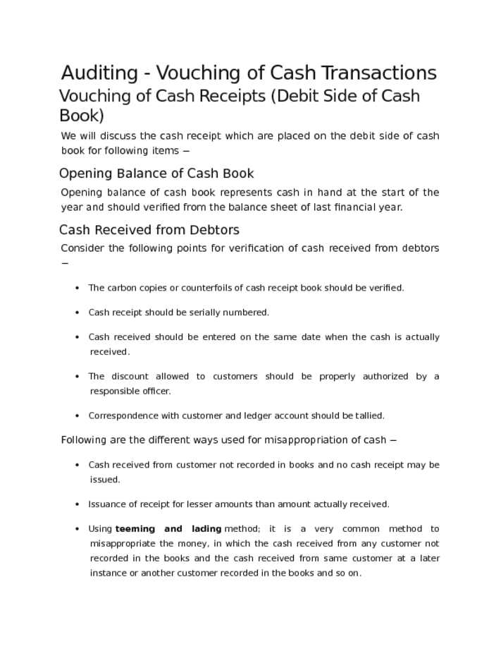 Auditing   Vouching of Cash Transactions