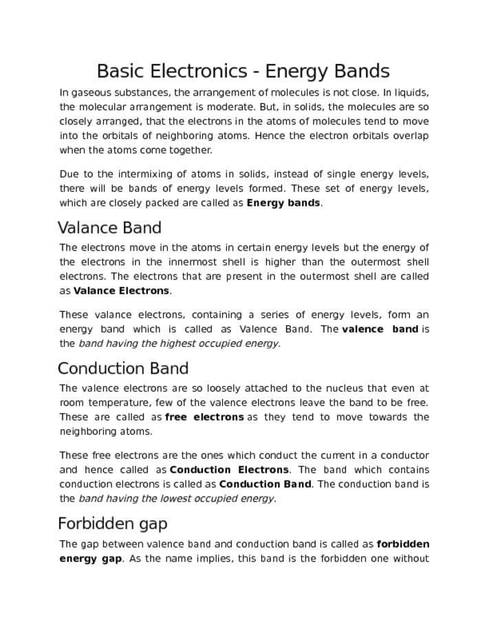 Basic Electronics   Energy Bands