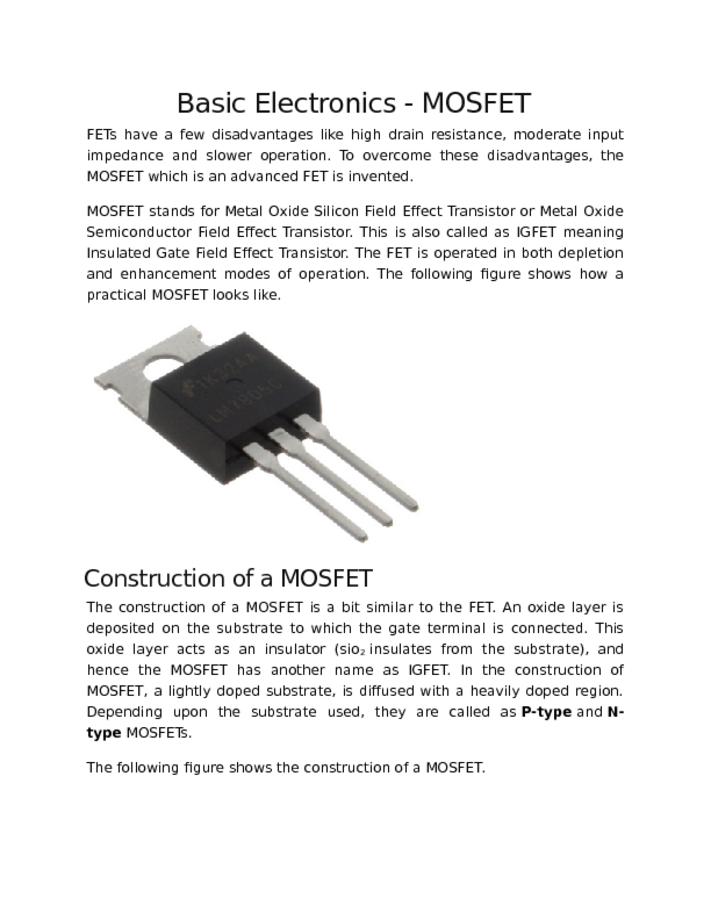 Basic Electronics   MOSFET