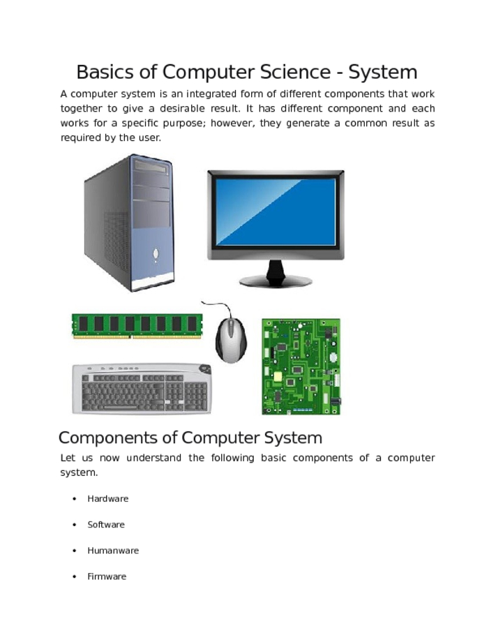 Basics of Computer Science   System