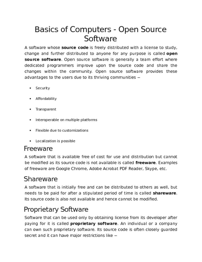 Basics of Computers   Open Source Software
