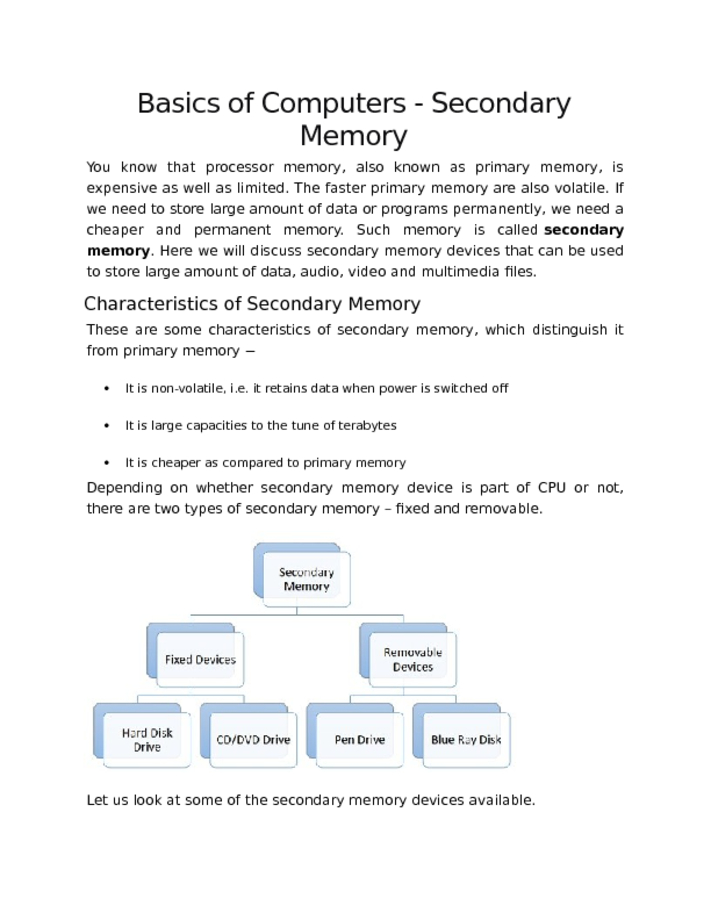 Basics of Computers   Secondary Memory