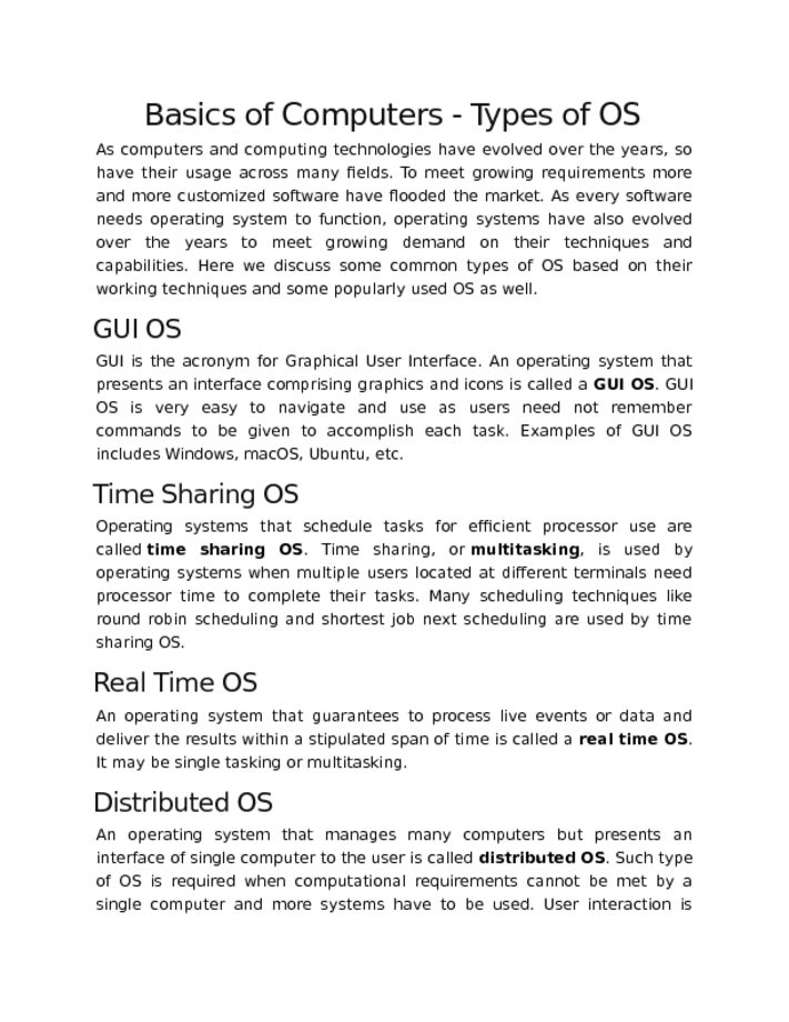 Basics of Computers   Types of OS