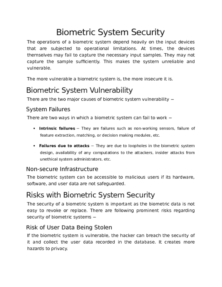 Biometric System Security