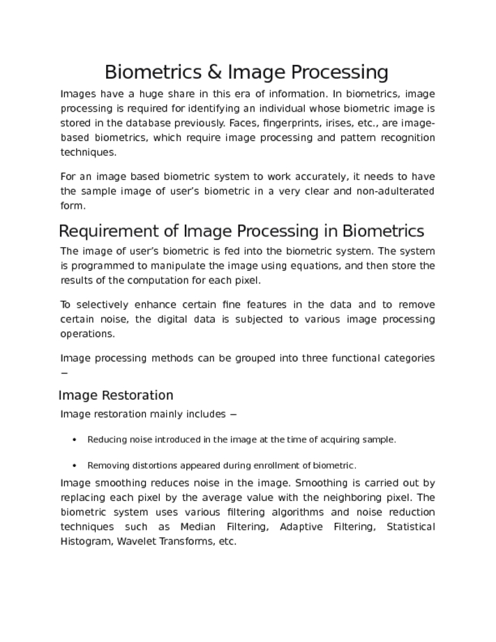 Biometrics & Image Processing