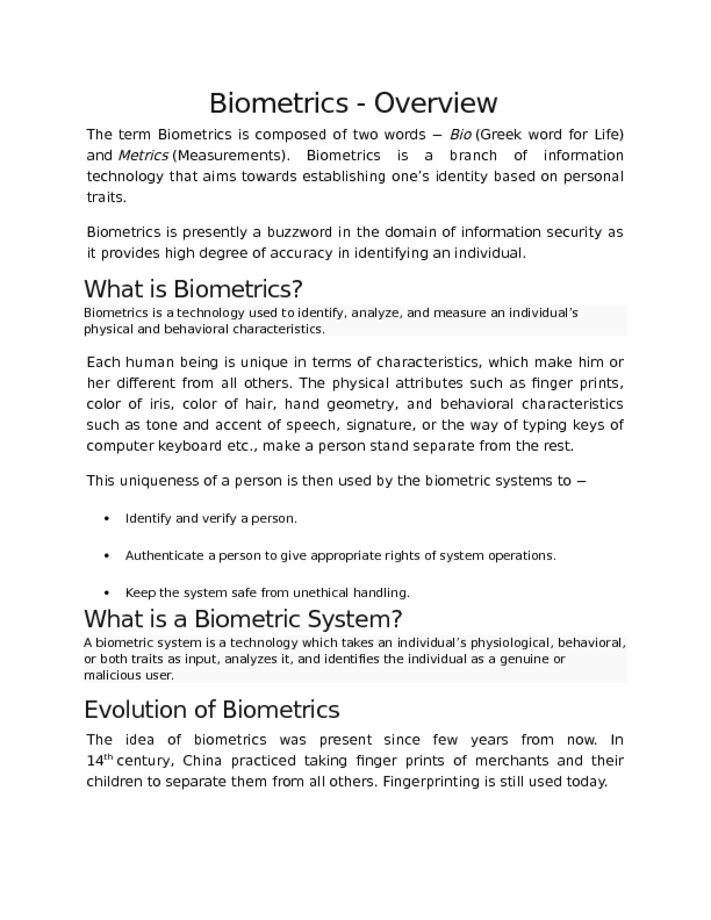 Biometrics   Overview