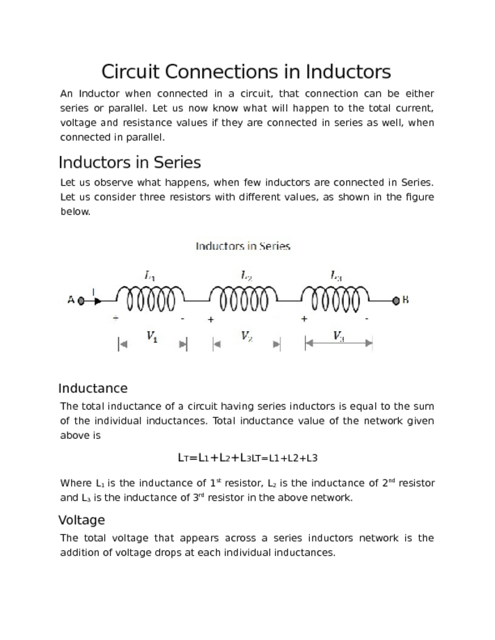 Circuit Connections in Inductors