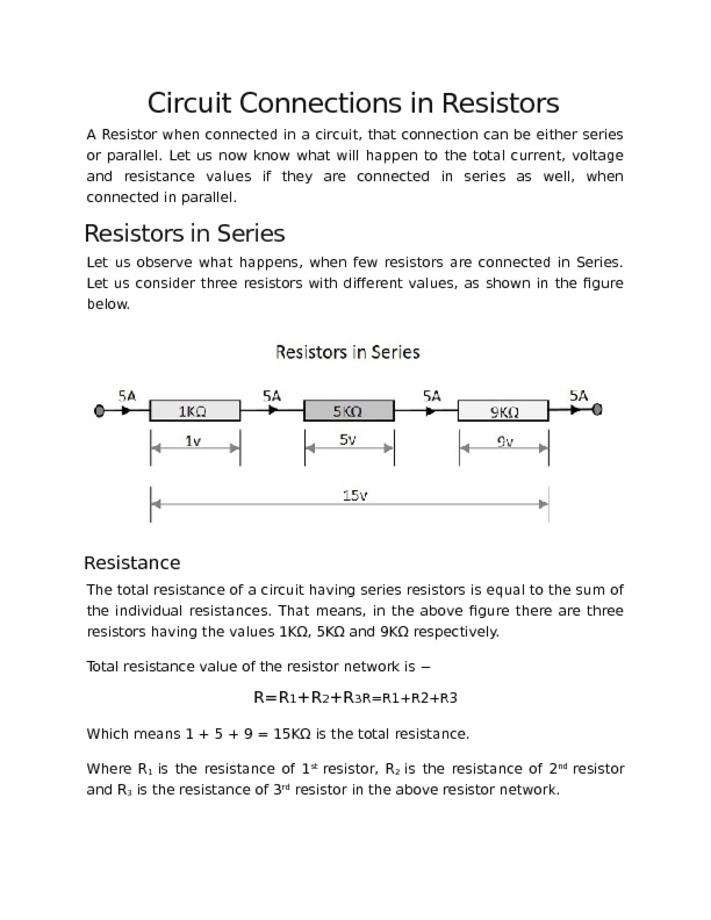 Circuit Connections in Resistors