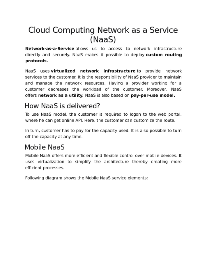 Cloud Computing Network as a Service (NaaS)