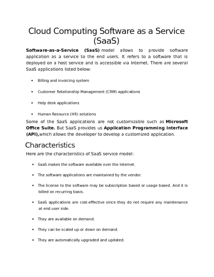 Cloud Computing Software as a Service (SaaS)