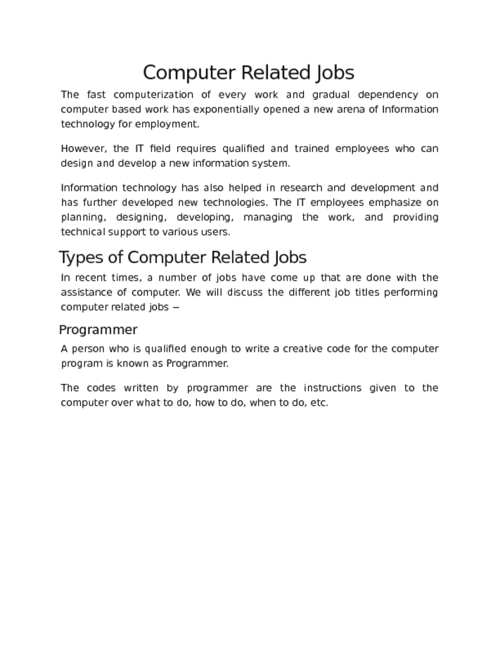 Computer Related Jobs