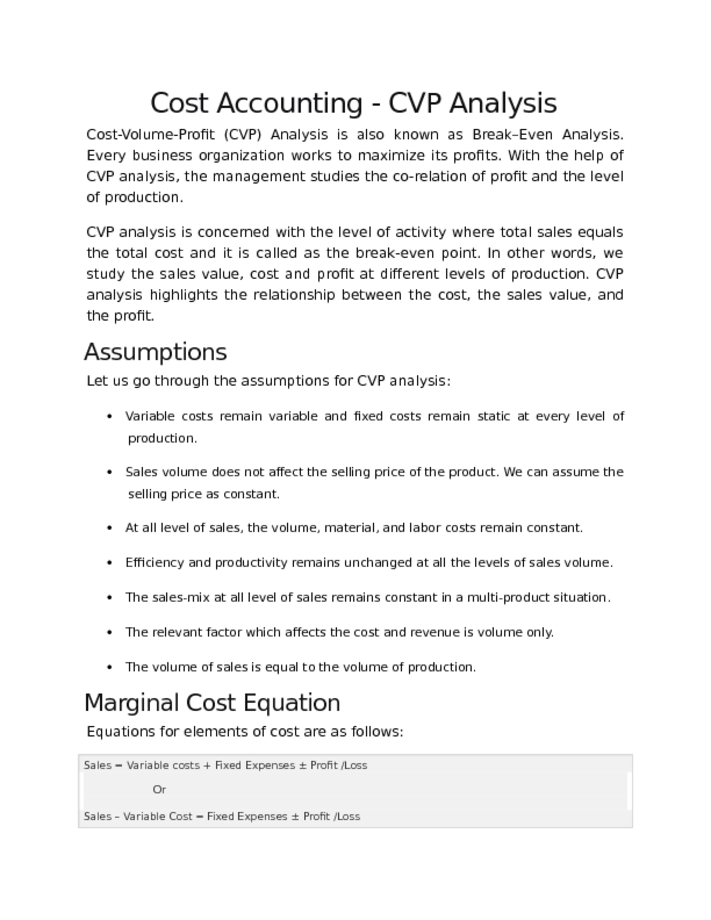 Cost Accounting   CVP Analysis