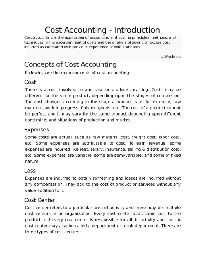 Cost Accounting   Introduction